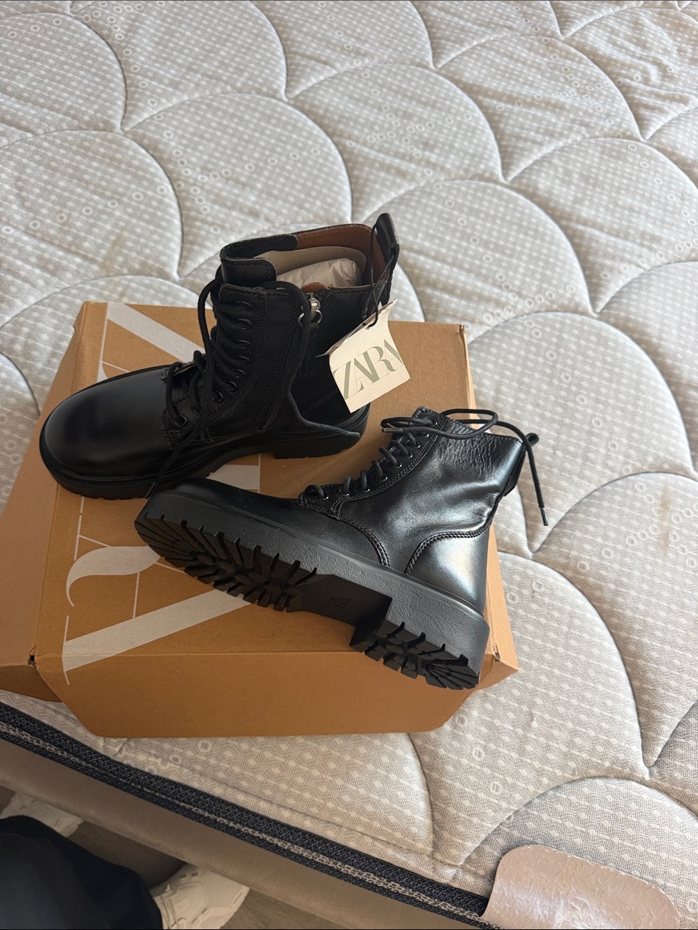 Zara Black Lace-Up Lug Sole Boots